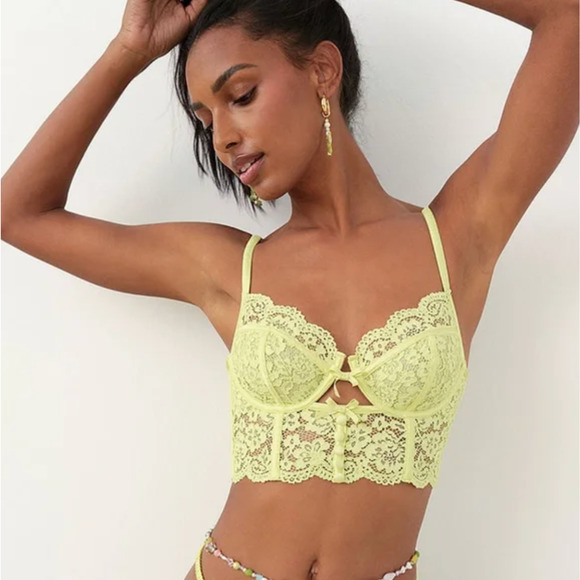 For Love & Lemons Mint Lime Green Creamsicle Lace Underwire Bra Bustier 36C - Picture 4 of 7